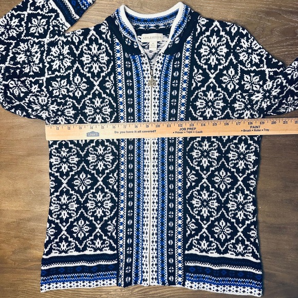 APPLESEEDS Women's Size M Fair Isle Knit Full Zip‎ Sweater Black Blue White - Picture 3 of 9